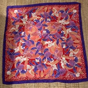 Purple patterned silk head/neck scarf